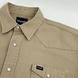 Wrangler Pearl Snap‎ Shirt Men's 2XT Khaki Canvas Western Workwear Long Sleeve